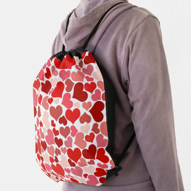 Pattern Of Hearts, Red Hearts, Love Drawstring Bag (Insitu)