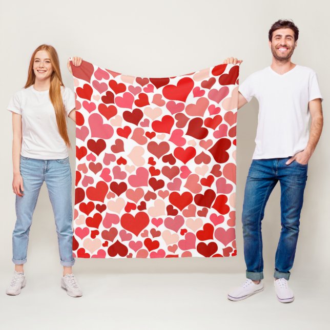 Pattern Of Hearts, Red Hearts, Love Fleece Blanket (In Situ)