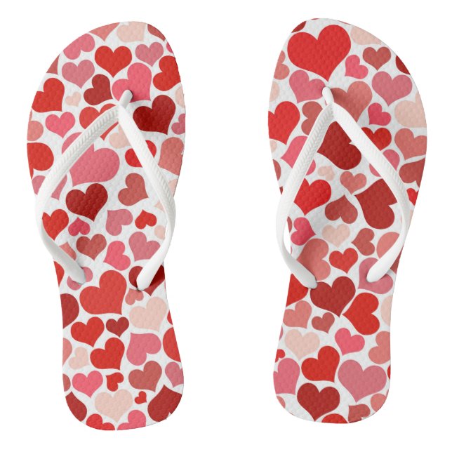 Pattern Of Hearts, Red Hearts, Love Flip Flops (Footbed)