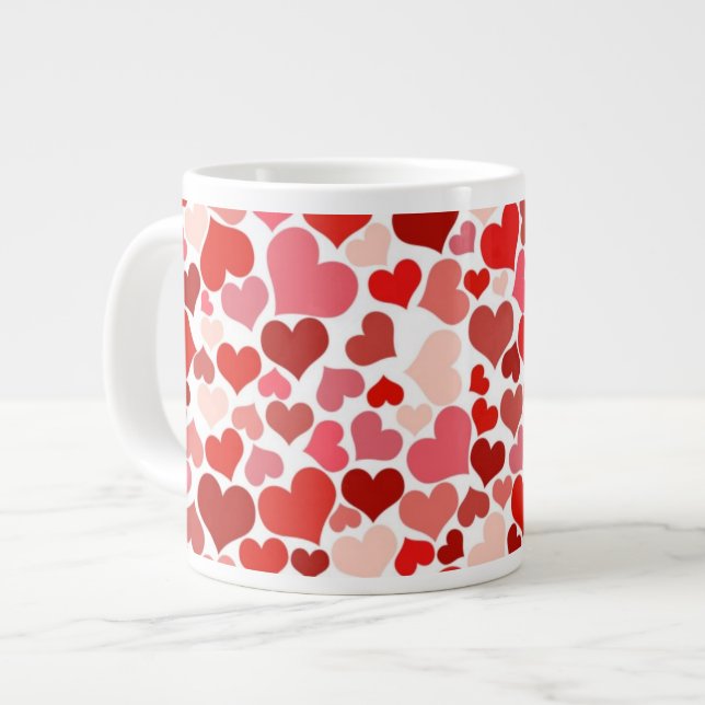Pattern Of Hearts, Red Hearts, Love Giant Coffee Mug (Front Left)