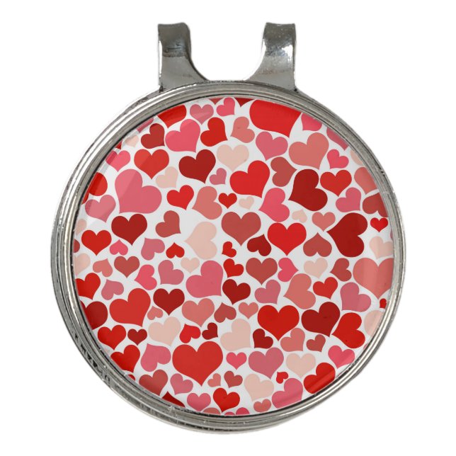 Pattern Of Hearts, Red Hearts, Love Golf Hat Clip (Front)