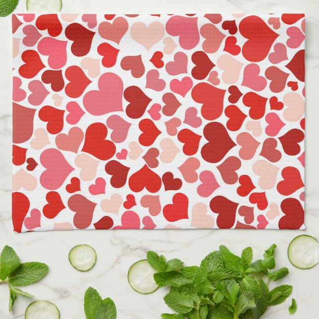 Pattern Of Hearts, Red Hearts, Love Kitchen Towel (Folded)