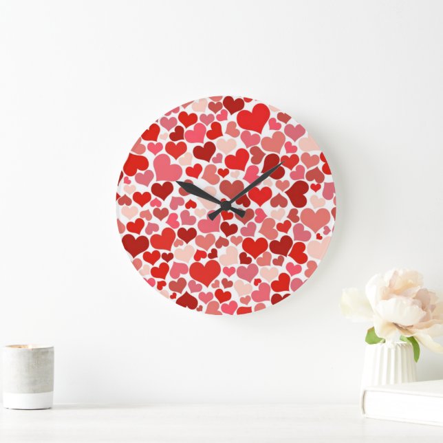 Pattern Of Hearts, Red Hearts, Love Large Clock (Home)
