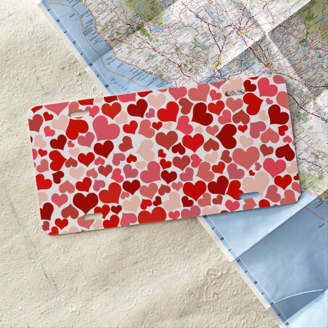 Pattern Of Hearts, Red Hearts, Love License Plate (In Situ)