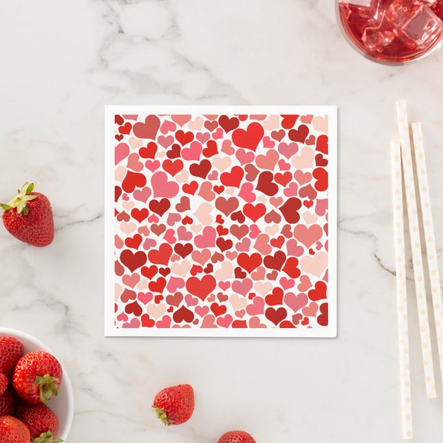 Pattern Of Hearts, Red Hearts, Love Napkins (Insitu)