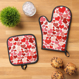 Pattern Of Hearts, Red Hearts, Love Oven Mitt & Pot Holder Set