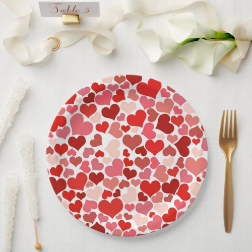Pattern Of Hearts Red Hearts Love Paper Plates