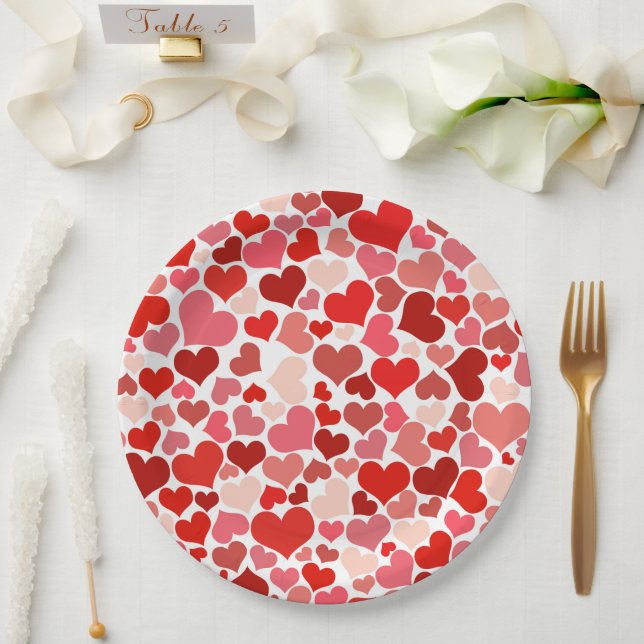 Pattern Of Hearts, Red Hearts, Love Paper Plates (Wedding)