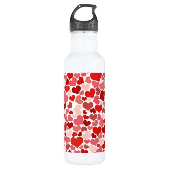 Pattern Of Hearts, Red Hearts, Love Stainless Steel Water Bottle (Front)