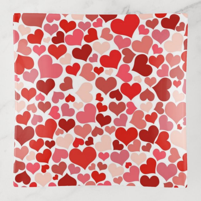 Pattern Of Hearts, Red Hearts, Love Trinket Tray (Front)