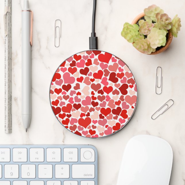 Pattern Of Hearts, Red Hearts, Love Wireless Charger (Desk)