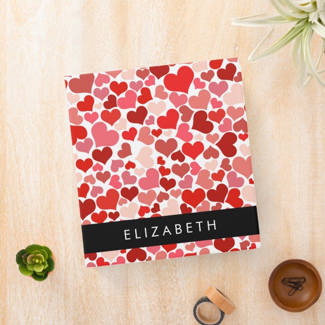 Pattern Of Hearts, Red Hearts, Love, Your Name 3 Ring Binder (In Situ)