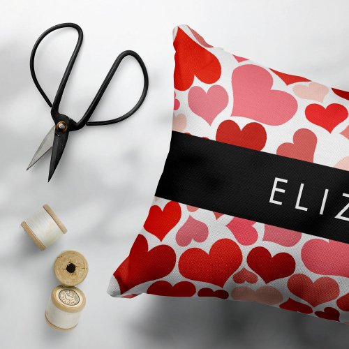 Pattern Of Hearts Red Hearts Love Your Name Accent Pillow