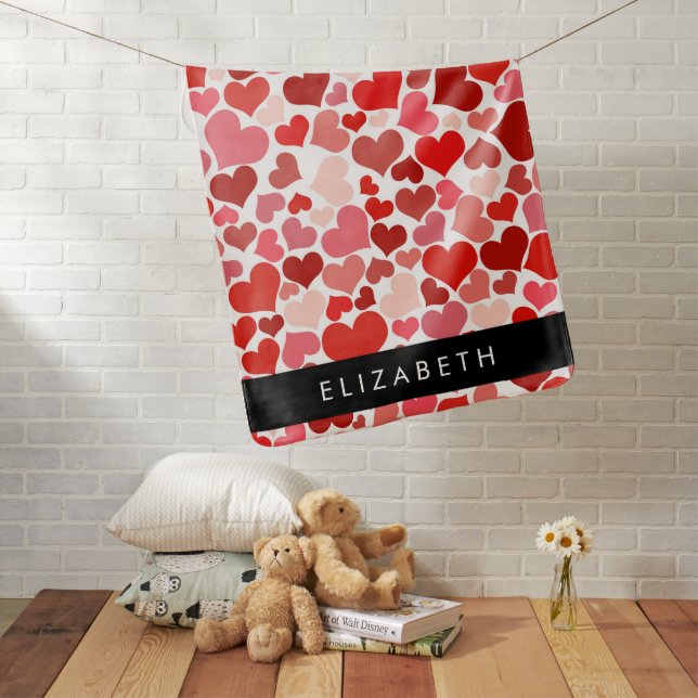 Pattern Of Hearts, Red Hearts, Love, Your Name Baby Blanket (In Situ)