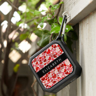 Pattern Of Hearts, Red Hearts, Love, Your Name Bluetooth Speaker