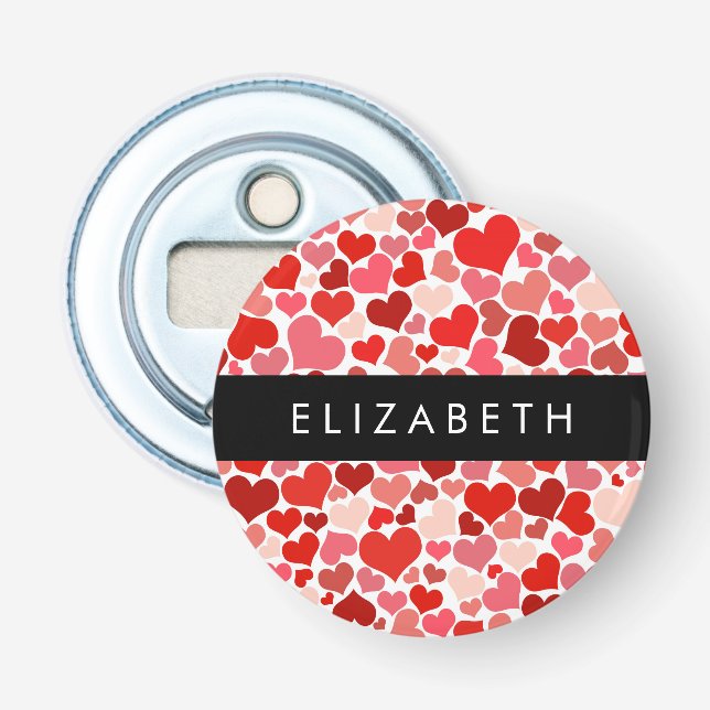 Pattern Of Hearts, Red Hearts, Love, Your Name Bottle Opener (Front)