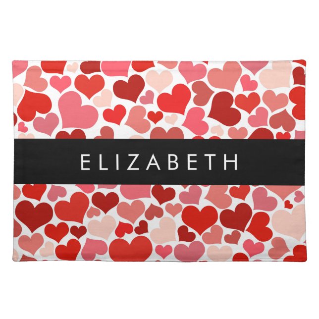 Pattern Of Hearts, Red Hearts, Love, Your Name Cloth Placemat (Front)