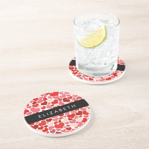Pattern Of Hearts Red Hearts Love Your Name Coaster