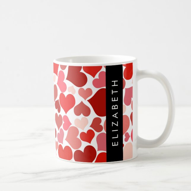 Pattern Of Hearts, Red Hearts, Love, Your Name Coffee Mug (Right)