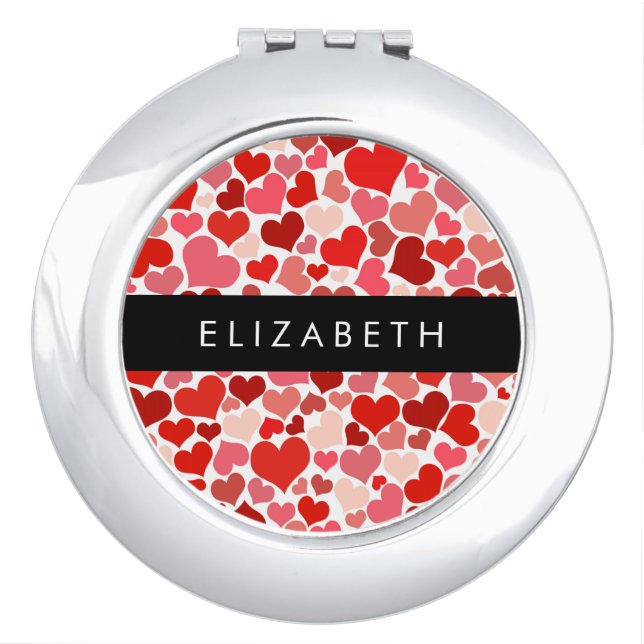 Pattern Of Hearts, Red Hearts, Love, Your Name Compact Mirror (Front)