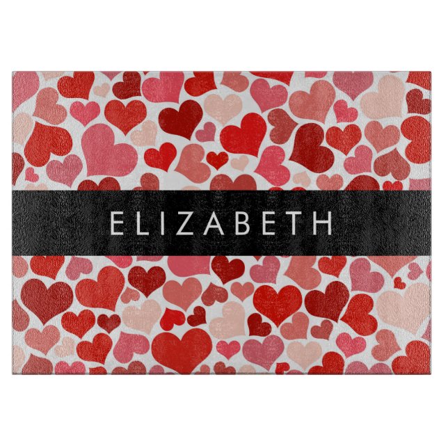 Pattern Of Hearts, Red Hearts, Love, Your Name Cutting Board (Front)