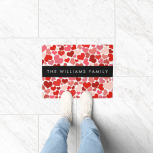 Pattern Of Hearts, Red Hearts, Love, Your Name Doormat