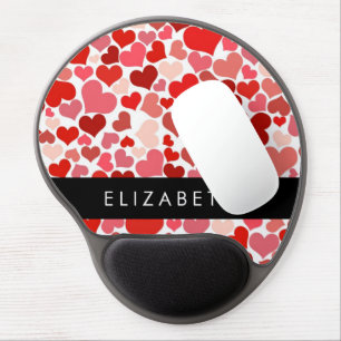 Pattern Of Hearts, Red Hearts, Love, Your Name Gel Mouse Pad