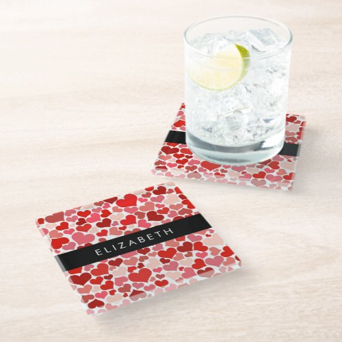 Pattern Of Hearts Red Hearts Love Your Name Glass Coaster