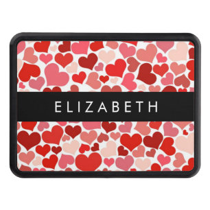 Pattern Of Hearts, Red Hearts, Love, Your Name Hitch Cover
