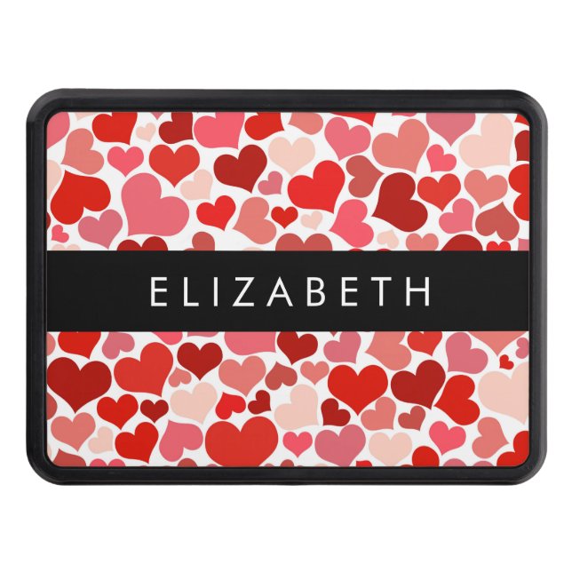 Pattern Of Hearts, Red Hearts, Love, Your Name Hitch Cover (Front)