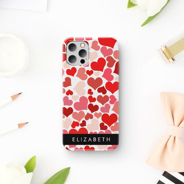 Pattern Of Hearts, Red Hearts, Love, Your Name iPhone Case (Creator Uploaded)