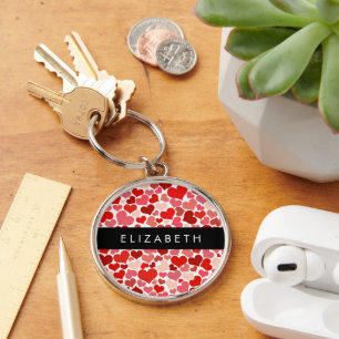 Pattern Of Hearts, Red Hearts, Love, Your Name Keychain