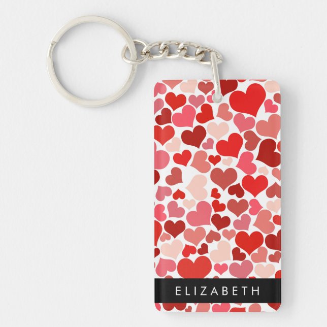 Pattern Of Hearts, Red Hearts, Love, Your Name Keychain (Front)