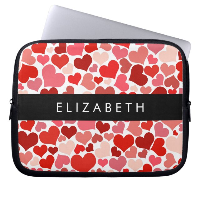 Pattern Of Hearts, Red Hearts, Love, Your Name Laptop Sleeve (Front)