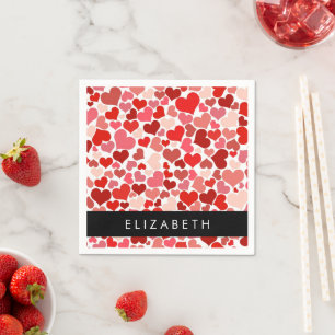 Pattern Of Hearts, Red Hearts, Love, Your Name Napkins