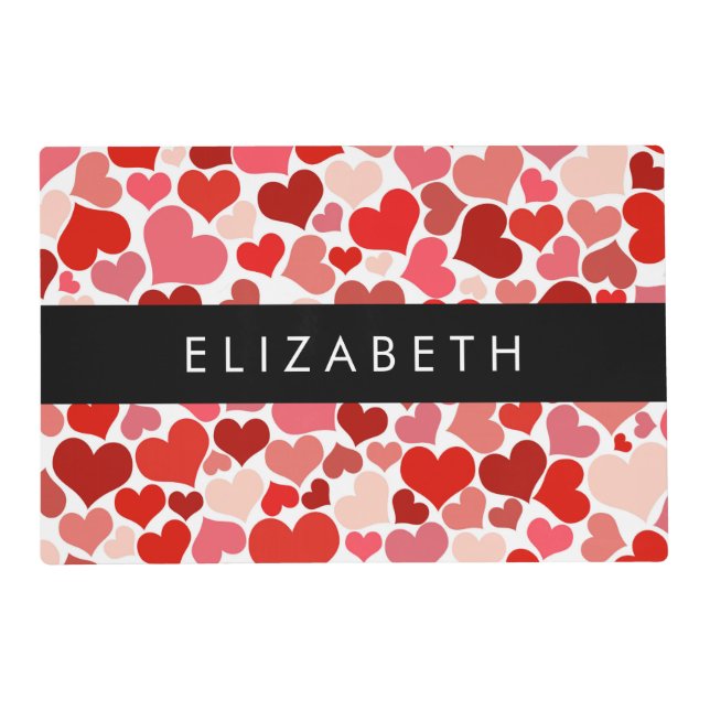 Pattern Of Hearts, Red Hearts, Love, Your Name Placemat (Front)