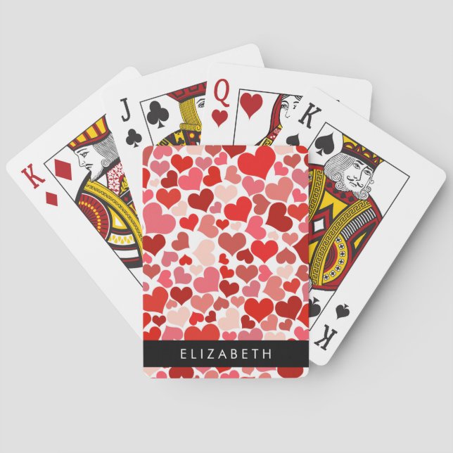 Pattern Of Hearts, Red Hearts, Love, Your Name Poker Cards (Back)