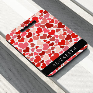 Pattern Of Hearts, Red Hearts, Love, Your Name Seat Cushion