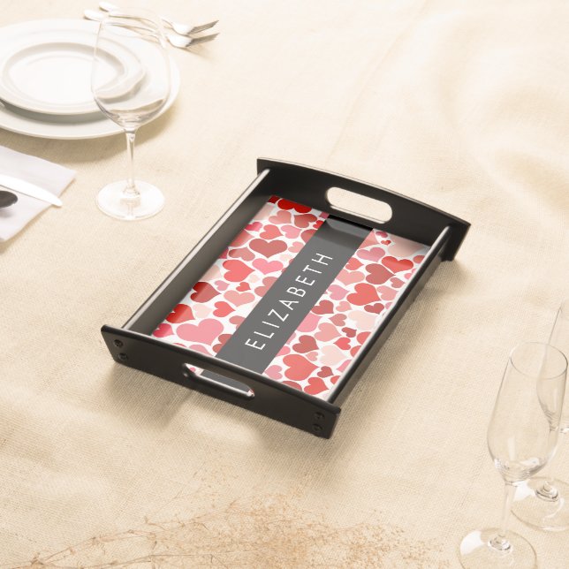 Pattern Of Hearts, Red Hearts, Love, Your Name Serving Tray (Front)