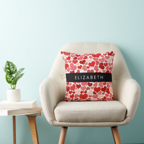 Pattern Of Hearts Red Hearts Love Your Name Throw Pillow