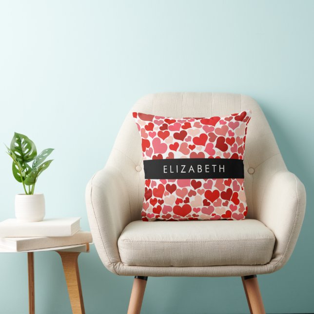 Pattern Of Hearts, Red Hearts, Love, Your Name Throw Pillow (Chair)