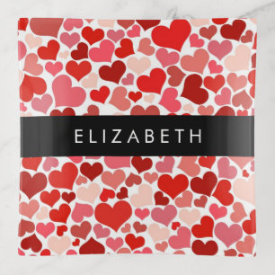 Pattern Of Hearts, Red Hearts, Love, Your Name Trinket Tray