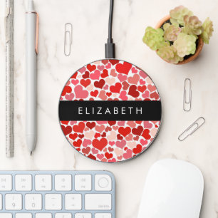 Pattern Of Hearts, Red Hearts, Love, Your Name Wireless Charger