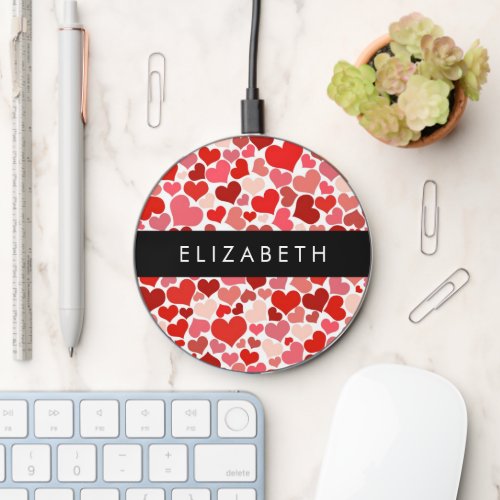 Pattern Of Hearts Red Hearts Love Your Name Wireless Charger