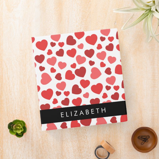 Pattern Of Hearts, Red Hearts, Your Name 3 Ring Binder (In Situ)