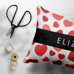 Pattern Of Hearts, Red Hearts, Your Name Accent Pillow