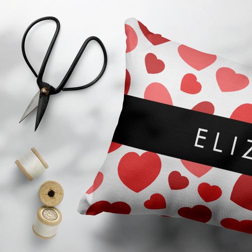 Pattern Of Hearts Red Hearts Your Name Accent Pillow
