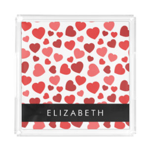 Pattern Of Hearts, Red Hearts, Your Name Acrylic Tray