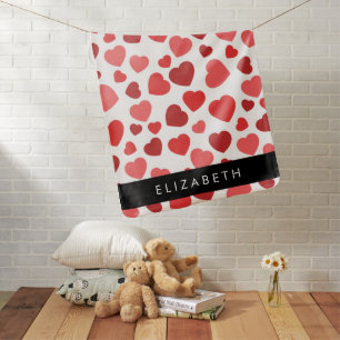 Pattern Of Hearts, Red Hearts, Your Name Baby Blanket