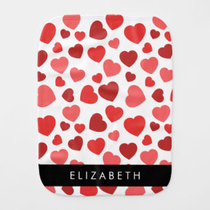 Pattern Of Hearts, Red Hearts, Your Name Baby Burp Cloth